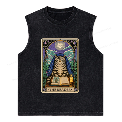 Pagewings The Reader Cat Tarot Cards Unisex Washed Tank Top
