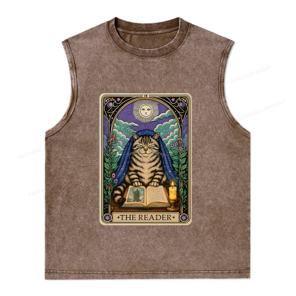 Pagewings The Reader Cat Tarot Cards Unisex Washed Tank Top