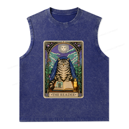 Pagewings The Reader Cat Tarot Cards Unisex Washed Tank Top