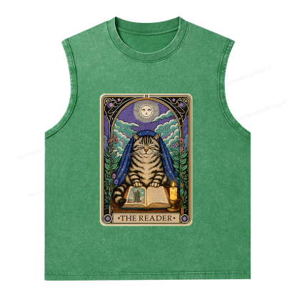 Pagewings The Reader Cat Tarot Cards Unisex Washed Tank Top