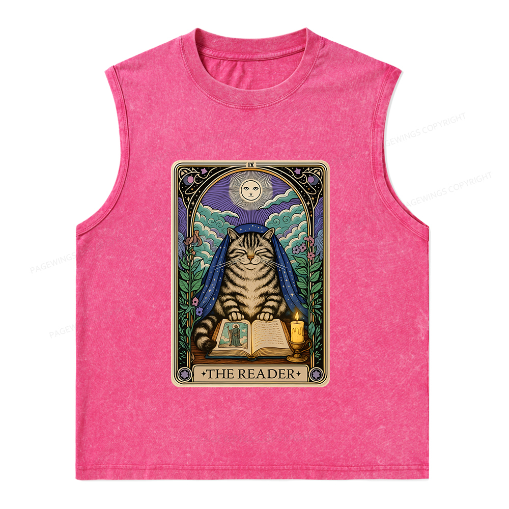 Pagewings The Reader Cat Tarot Cards Unisex Washed Tank Top