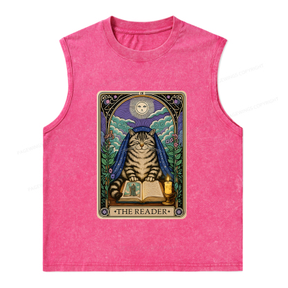 Pagewings The Reader Cat Tarot Cards Unisex Washed Tank Top