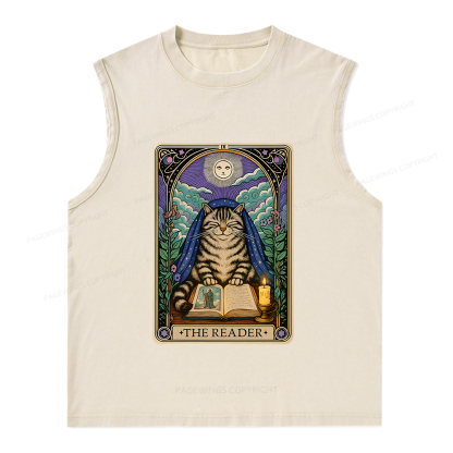 Pagewings The Reader Cat Tarot Cards Unisex Washed Tank Top