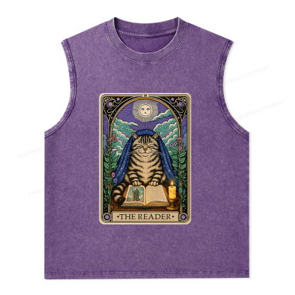 Pagewings The Reader Cat Tarot Cards Unisex Washed Tank Top