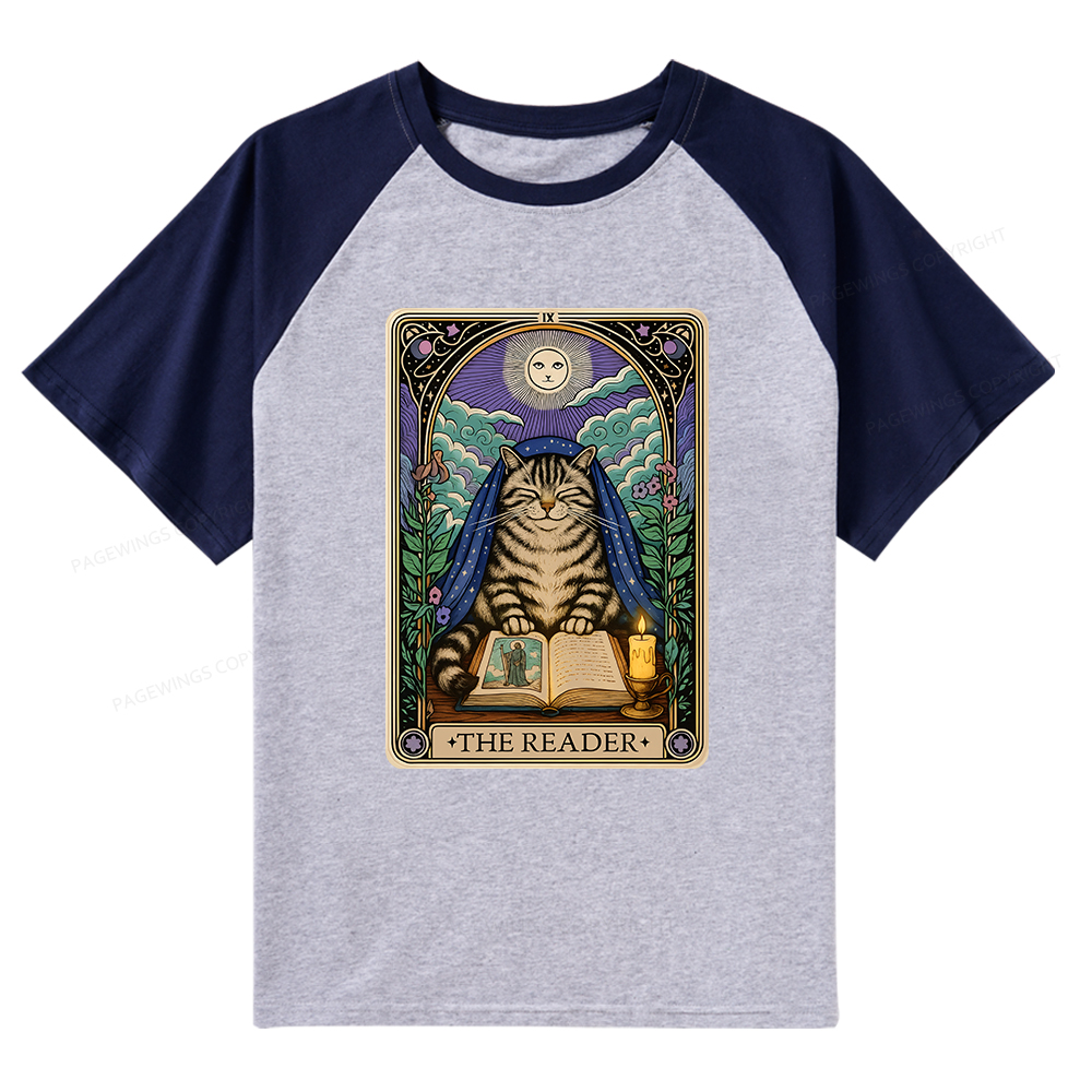 Pagewings The Reader Cat Tarot Cards Raglan T-shirt