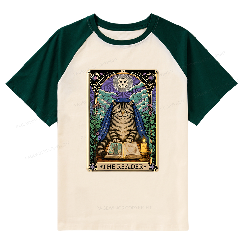 Pagewings The Reader Cat Tarot Cards Raglan T-shirt