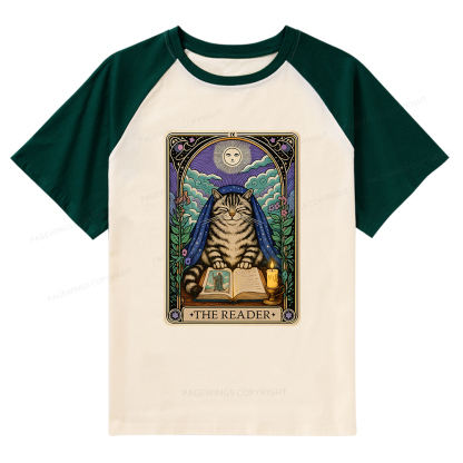 Pagewings The Reader Cat Tarot Cards Raglan T-shirt