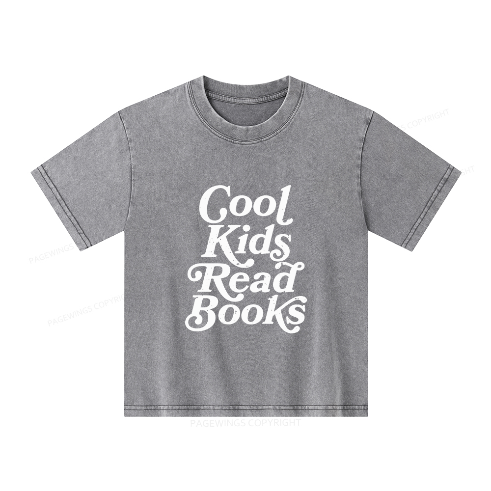Pagewings Cool Kids Read Books Unisex Kids Washed T-shirt