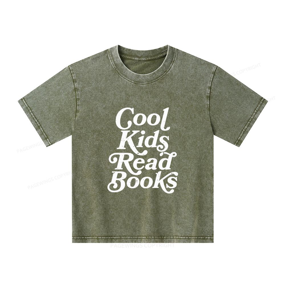 Pagewings Cool Kids Read Books Unisex Kids Washed T-shirt