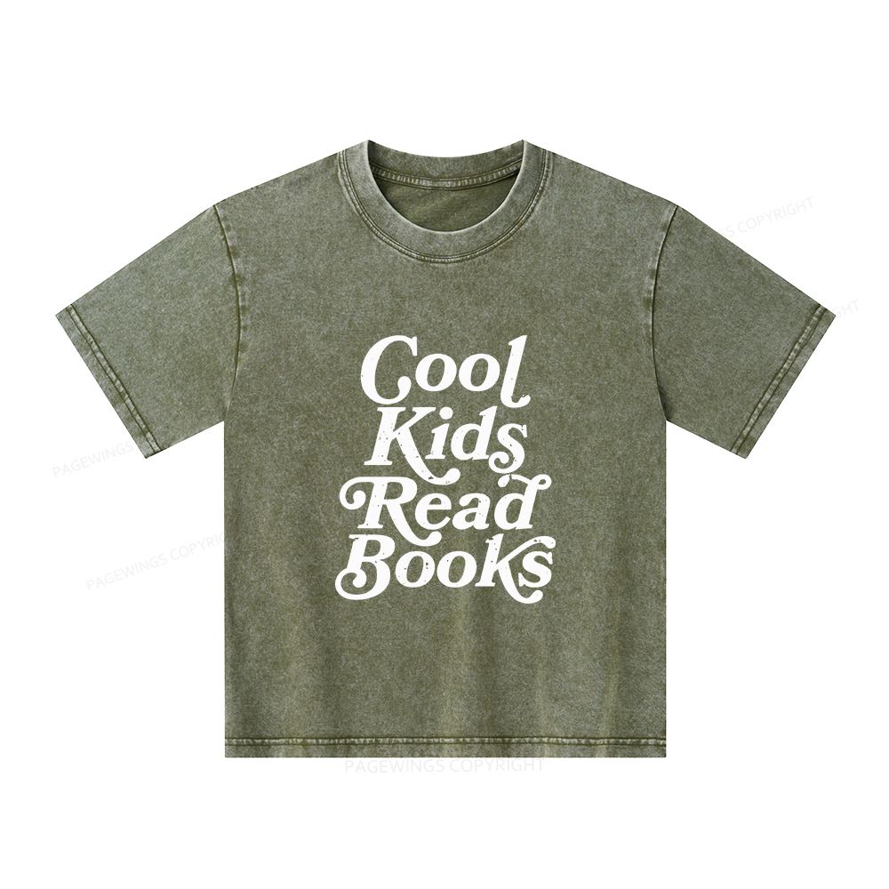 Pagewings Cool Kids Read Books Unisex Kids Washed T-shirt