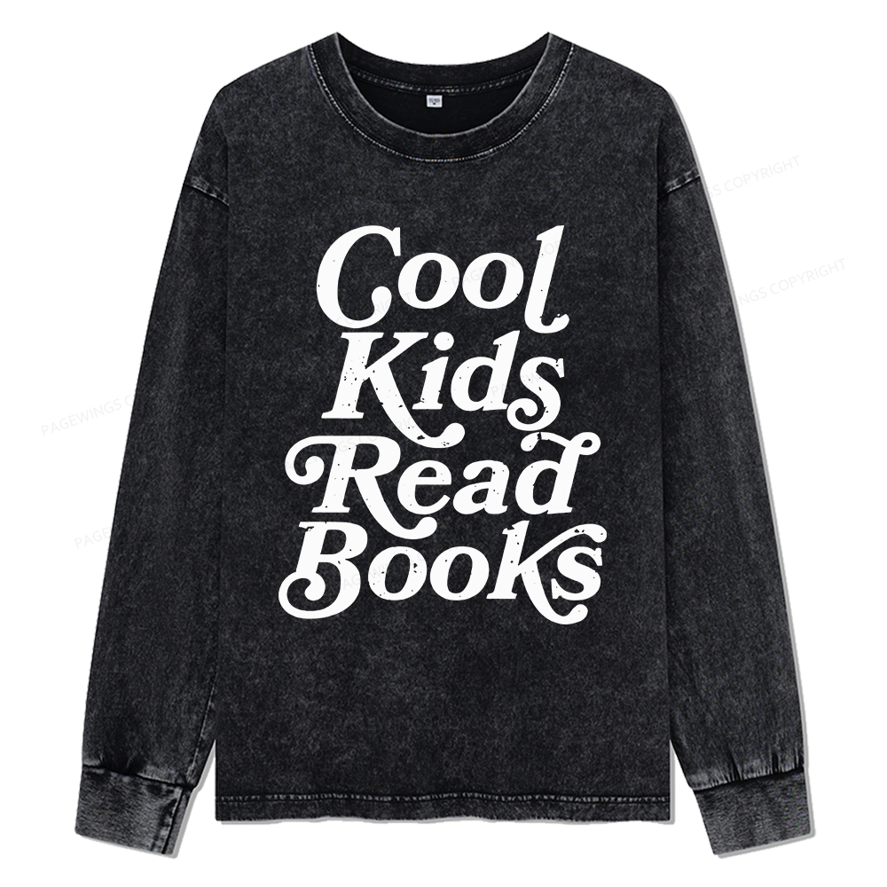 Pagewings Cool Kids Read Books Unisex Washed Long Sleeve T-shirt