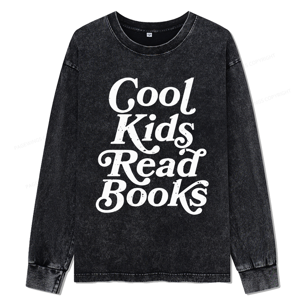 Pagewings Cool Kids Read Books Unisex Washed Long Sleeve T-shirt