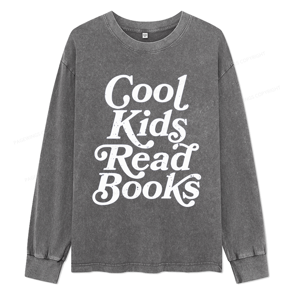 Pagewings Cool Kids Read Books Unisex Washed Long Sleeve T-shirt