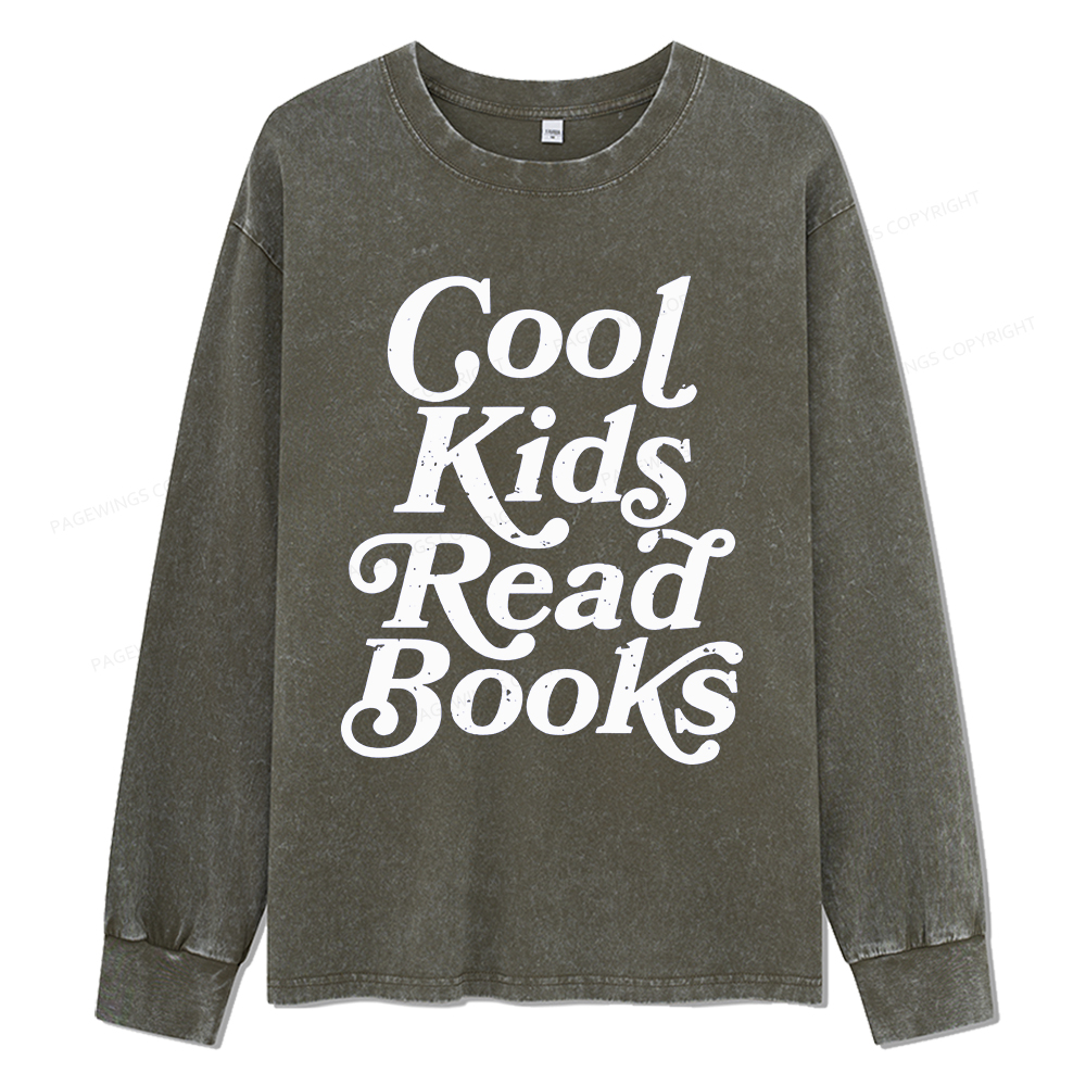 Pagewings Cool Kids Read Books Unisex Washed Long Sleeve T-shirt