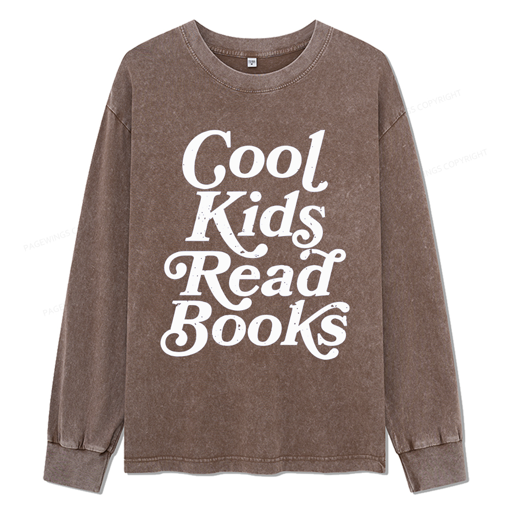 Pagewings Cool Kids Read Books Unisex Washed Long Sleeve T-shirt