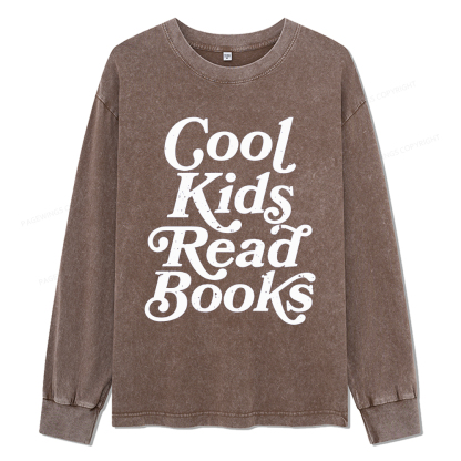 Pagewings Cool Kids Read Books Unisex Washed Long Sleeve T-shirt