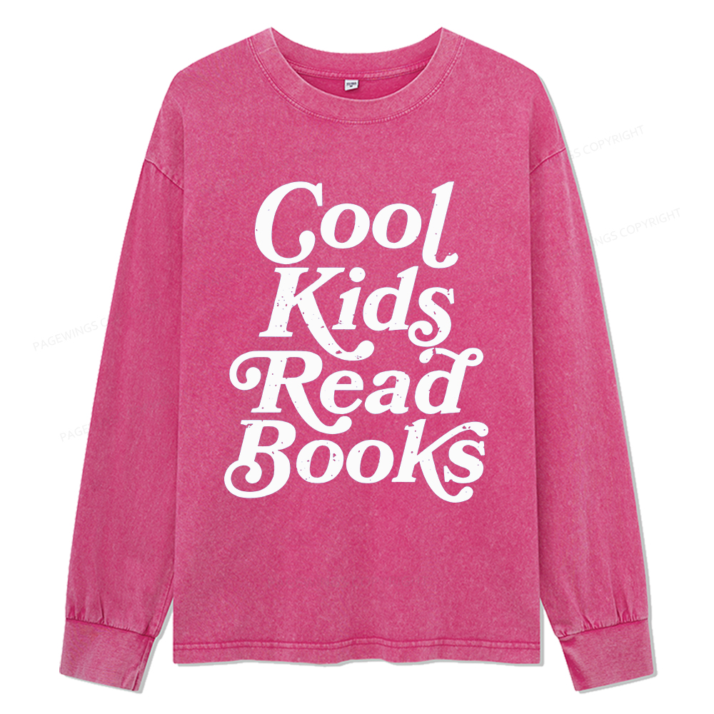 Pagewings Cool Kids Read Books Unisex Washed Long Sleeve T-shirt