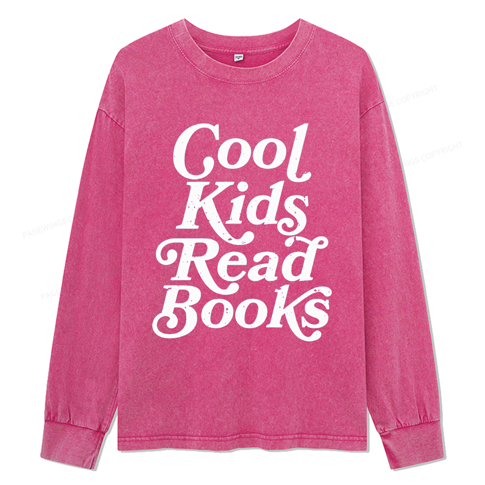 Pagewings Cool Kids Read Books Unisex Washed Long Sleeve T-shirt