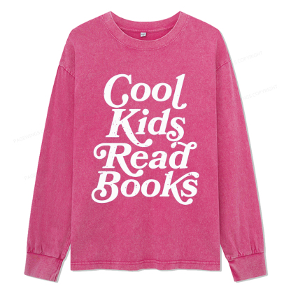 Pagewings Cool Kids Read Books Unisex Washed Long Sleeve T-shirt
