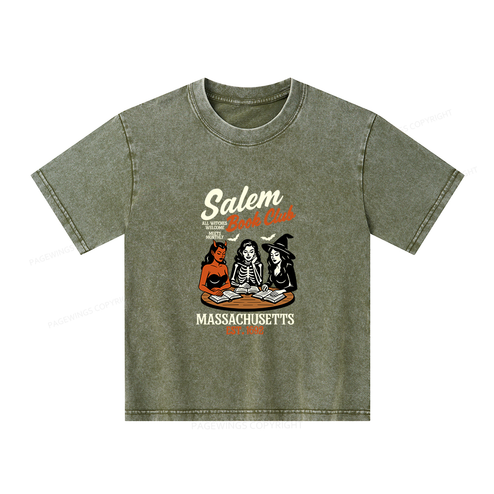Pagewings Salem Book Club Unisex Kids Washed T-shirt