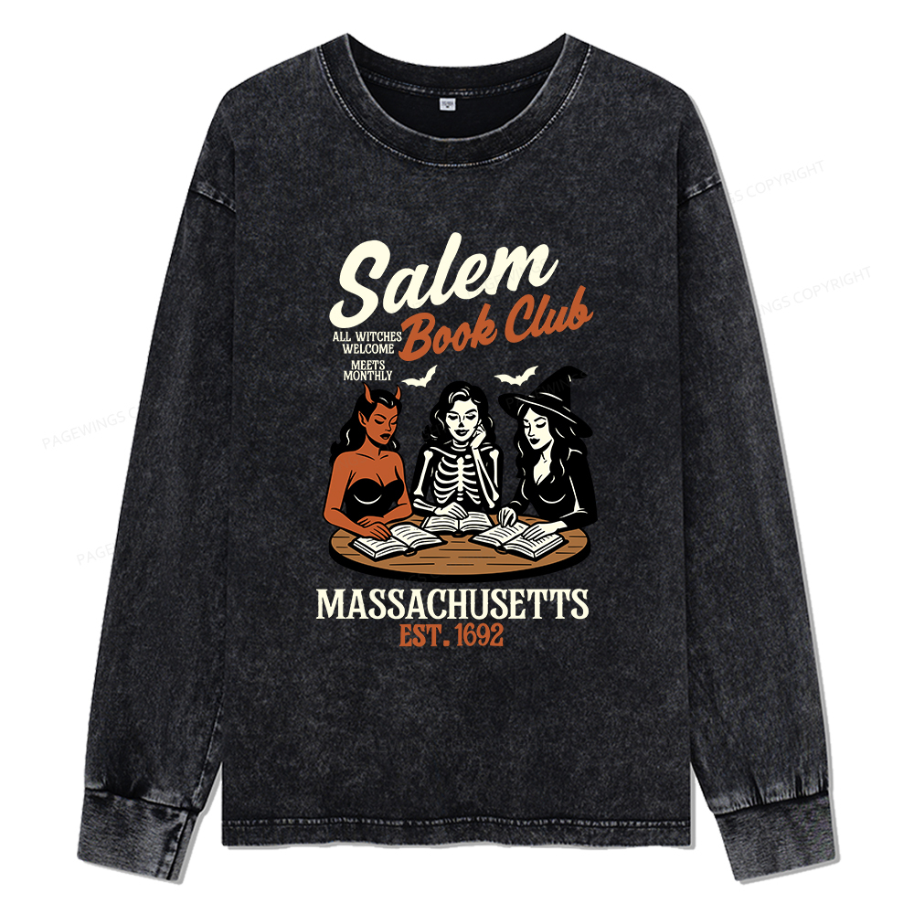 Pagewings Salem Book Club Unisex Washed Long Sleeve T-shirt