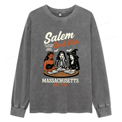 Pagewings Salem Book Club Unisex Washed Long Sleeve T-shirt