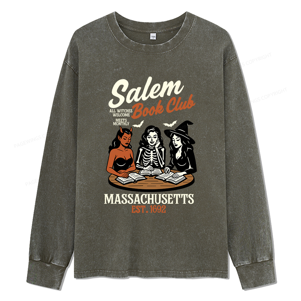 Pagewings Salem Book Club Unisex Washed Long Sleeve T-shirt