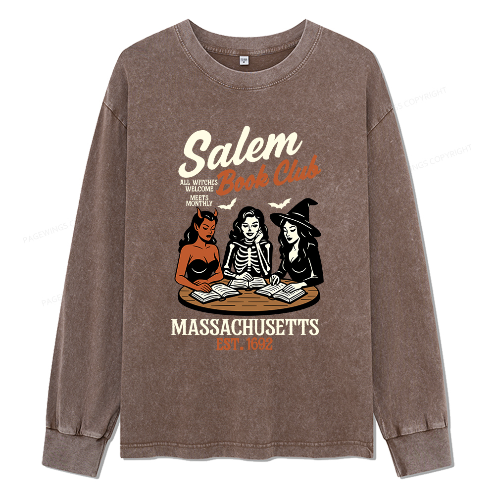 Pagewings Salem Book Club Unisex Washed Long Sleeve T-shirt