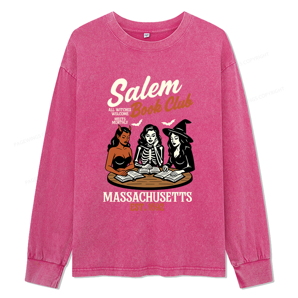 Pagewings Salem Book Club Unisex Washed Long Sleeve T-shirt