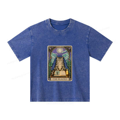 Pagewings The Reader Cat Tarot Cards Unisex Kids Washed T-shirt