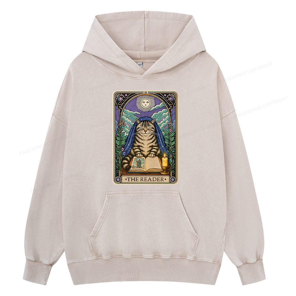 Pagewings The Reader Cat Tarot Cards Unisex Washed Hoodie