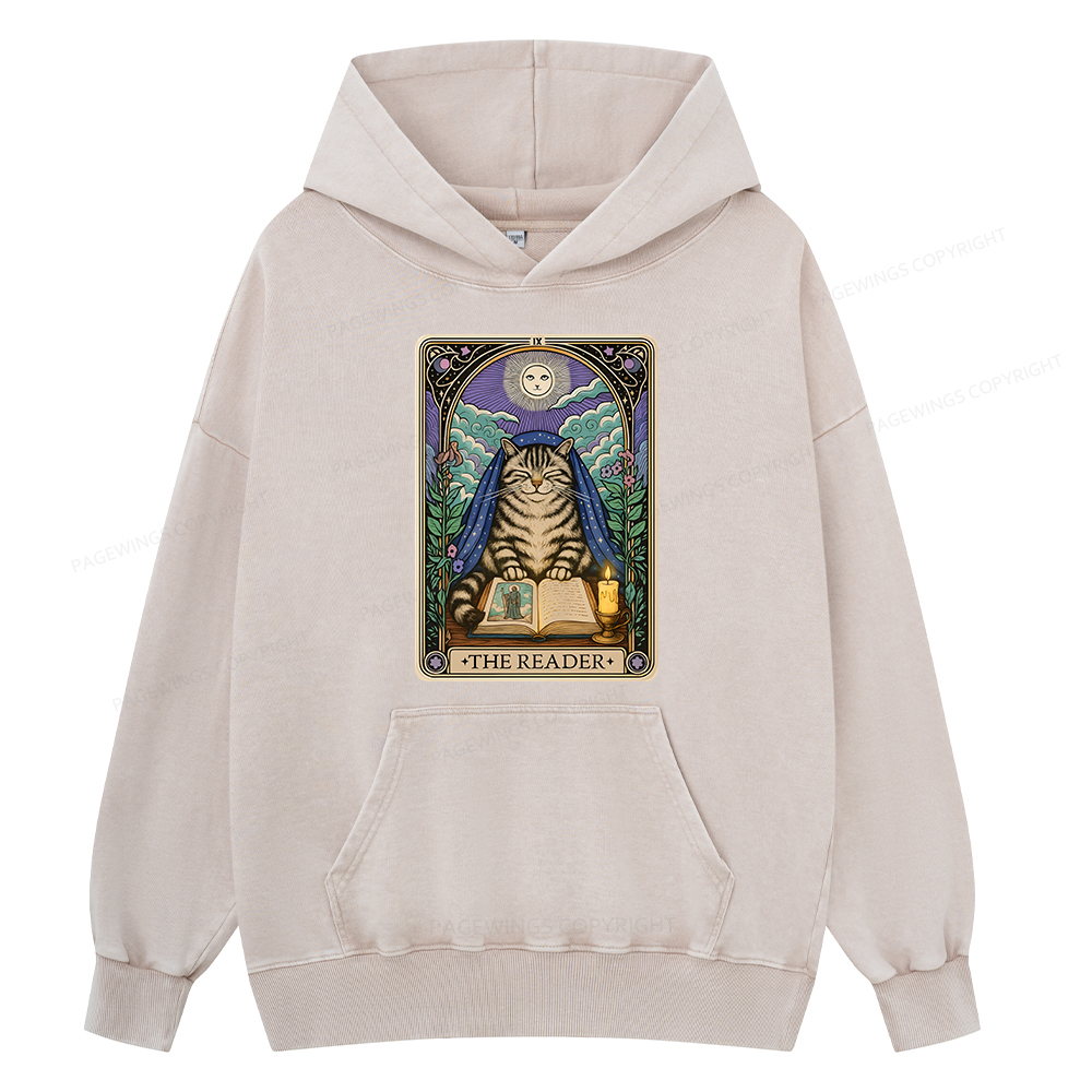Pagewings The Reader Cat Tarot Cards Unisex Washed Hoodie