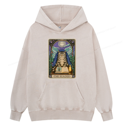 Pagewings The Reader Cat Tarot Cards Unisex Washed Hoodie