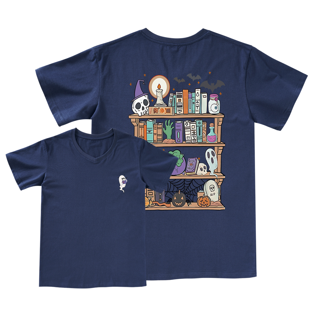 Pagewings Ghost Book Reader Halloween V-neck T-shirt