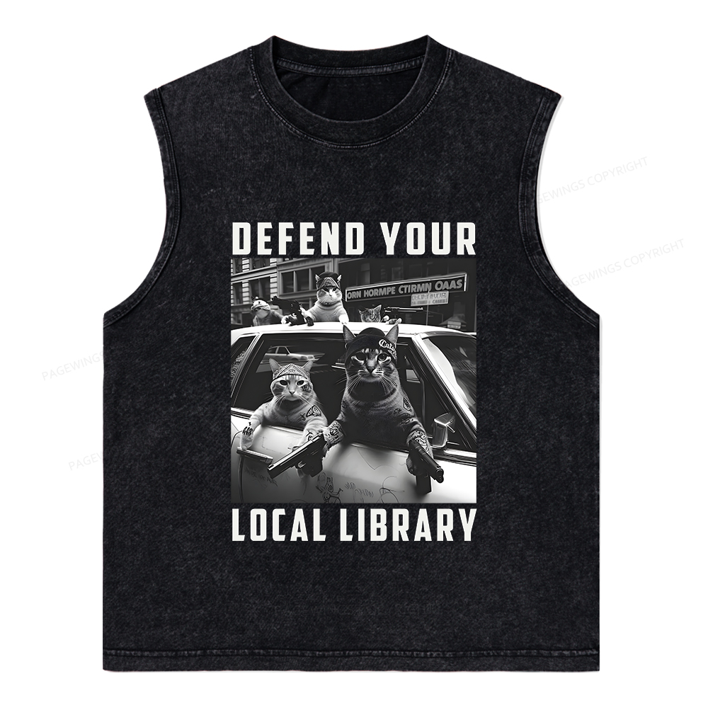 Pagewings Defend Your Local Library Unisex Washed Tank Top