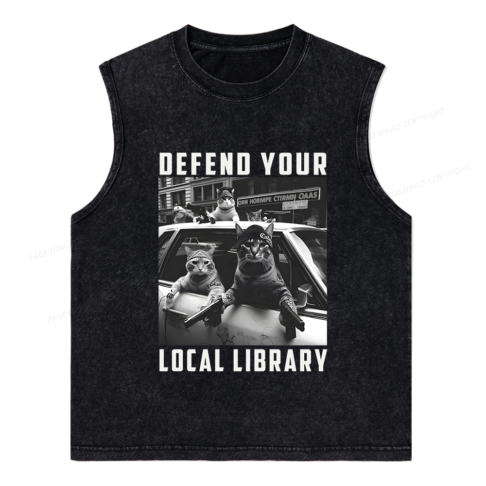 Pagewings Defend Your Local Library Unisex Washed Tank Top