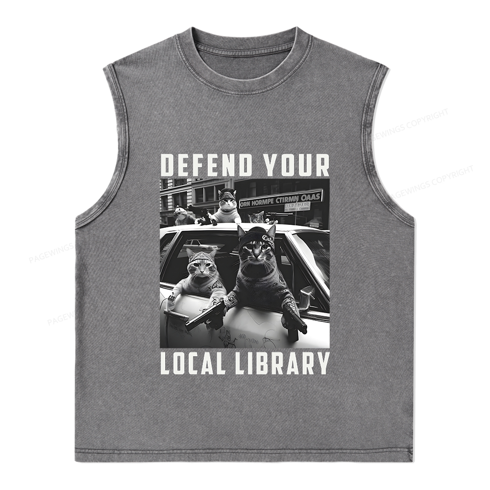 Pagewings Defend Your Local Library Unisex Washed Tank Top