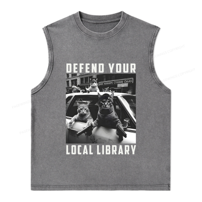 Pagewings Defend Your Local Library Unisex Washed Tank Top