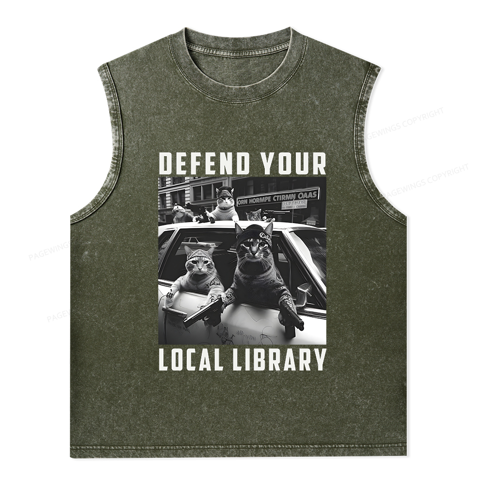 Pagewings Defend Your Local Library Unisex Washed Tank Top