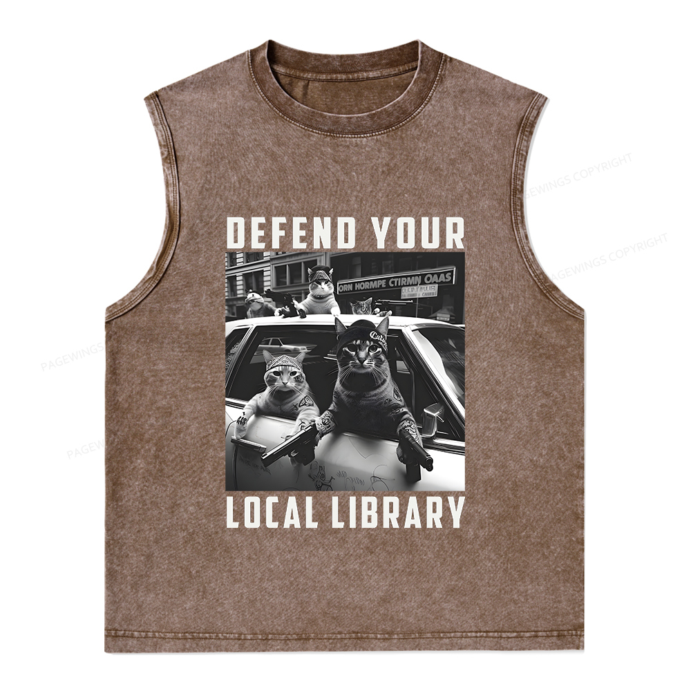Pagewings Defend Your Local Library Unisex Washed Tank Top
