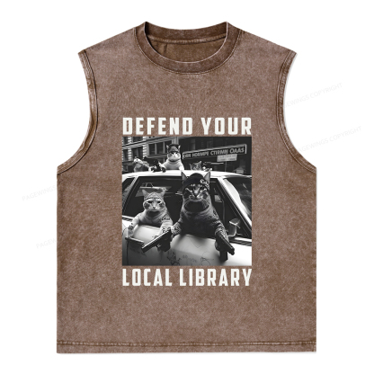 Pagewings Defend Your Local Library Unisex Washed Tank Top