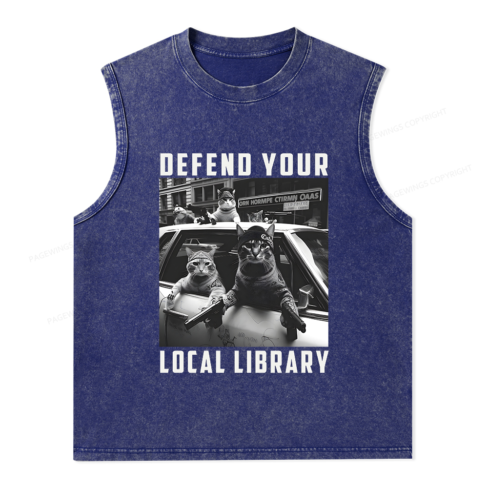Pagewings Defend Your Local Library Unisex Washed Tank Top