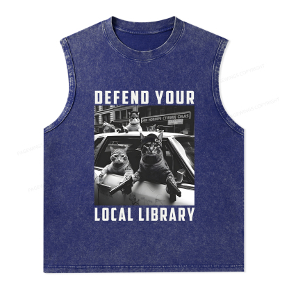 Pagewings Defend Your Local Library Unisex Washed Tank Top