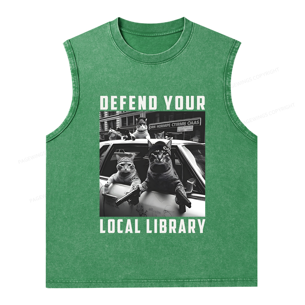 Pagewings Defend Your Local Library Unisex Washed Tank Top