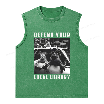 Pagewings Defend Your Local Library Unisex Washed Tank Top