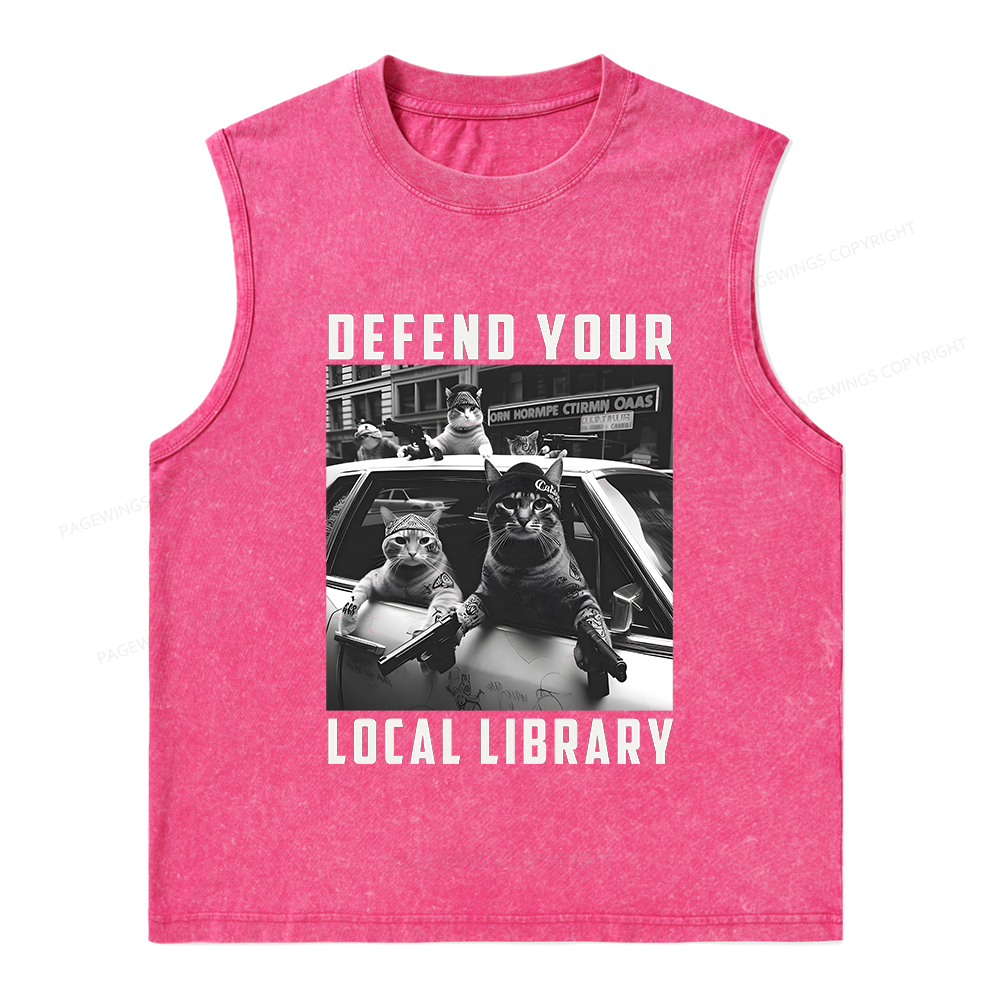 Pagewings Defend Your Local Library Unisex Washed Tank Top