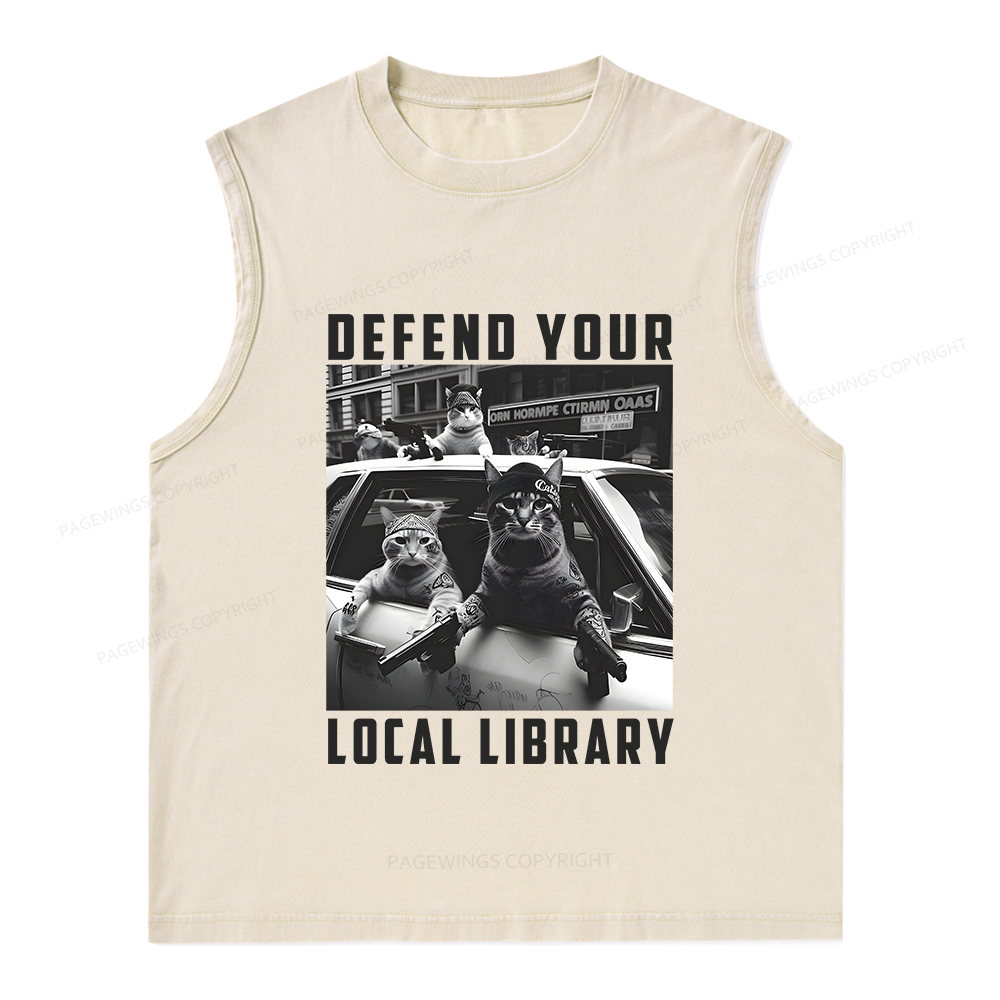 Pagewings Defend Your Local Library Unisex Washed Tank Top