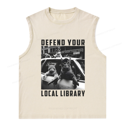 Pagewings Defend Your Local Library Unisex Washed Tank Top