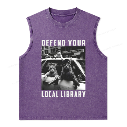 Pagewings Defend Your Local Library Unisex Washed Tank Top