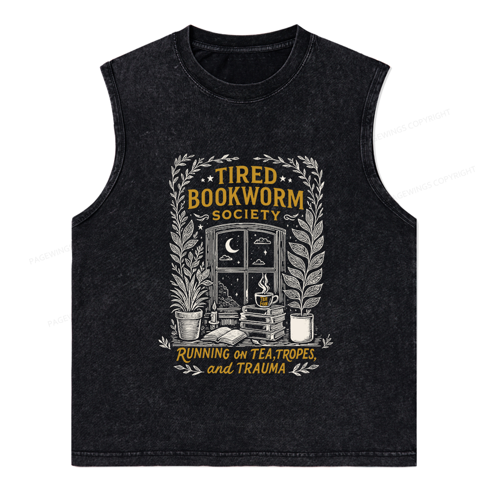 Pagewings Tired Bookworm Society Unisex Washed Tank Top